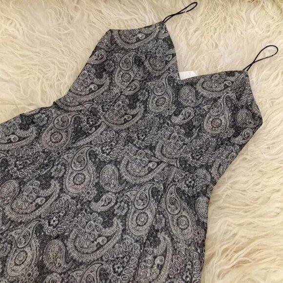 Alice + Olivia A-Line Dress Silver Printed Sleeveless with V-Neck Exposed Zip Cl - Picture 6 of 11